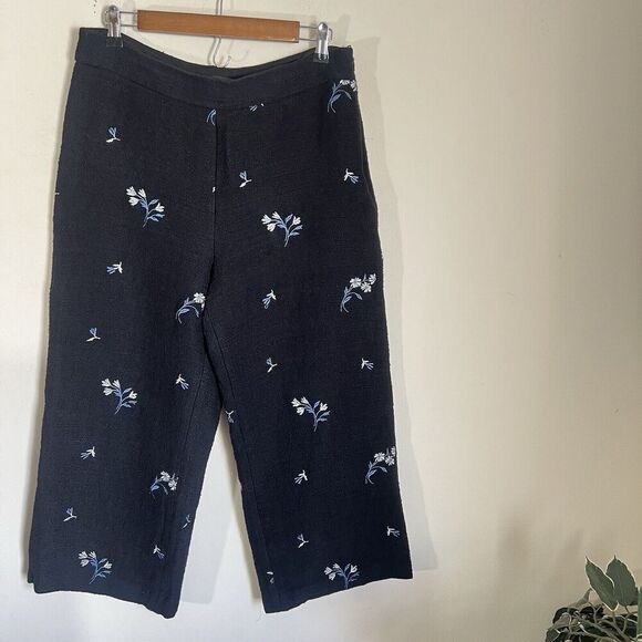 Ann Taylor Womens Tweed Dress Pants Ankle Black Blue Floral Embroidered Size 8 - Picture 3 of 7